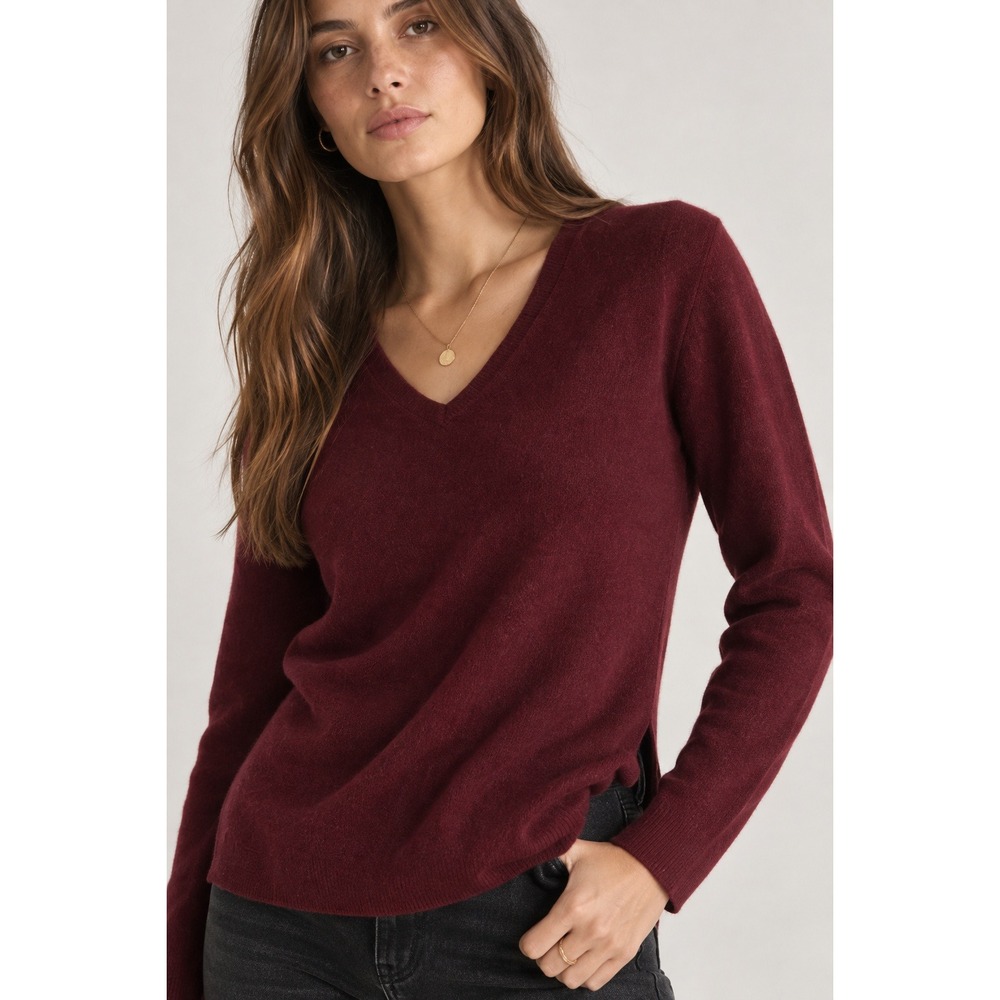 Saks Fifth Avenue 100% Cashmere Burgundy Sweater M Minimalist Quiet Luxury
